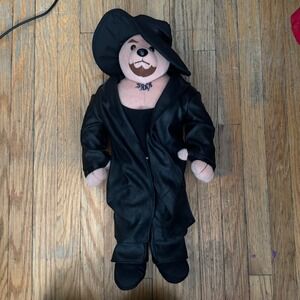 RARE WWF WWE The Undertaker Teddy Bear Plush Black Trench Coat Hat.
